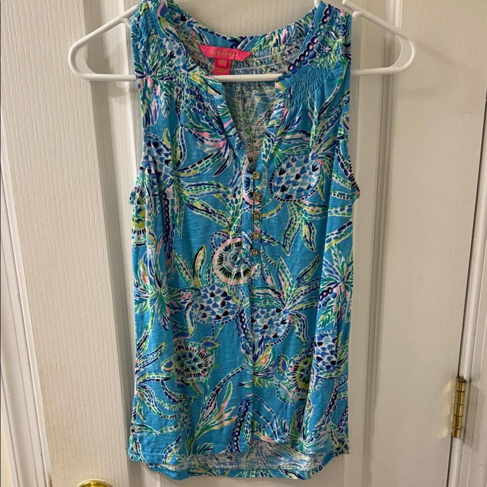 Lilly Pulitzer Vibrant Blue Tropical Print Blouse
